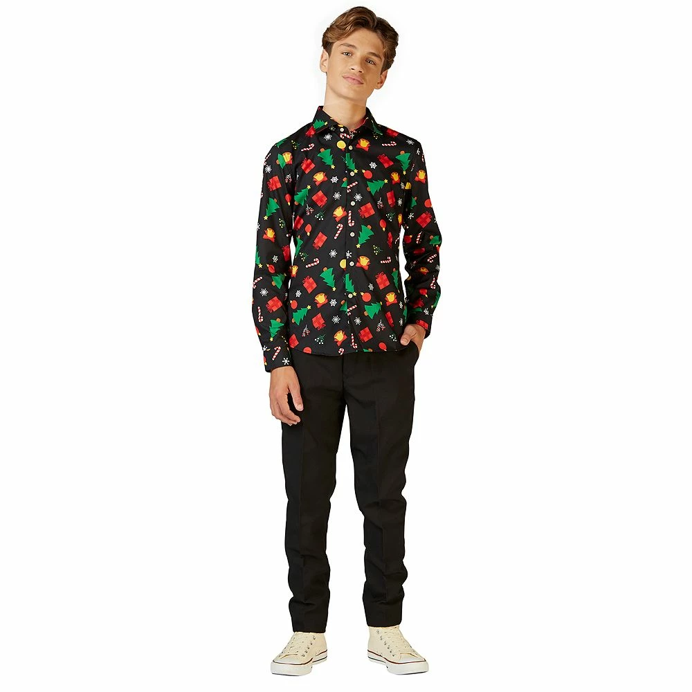 Boys 10-16 OppoSuits Christmas Icons Black Shirt 3 Boys 10-16 OppoSuits Christmas Icons Black Shirt