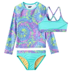 Girls Lands' End Rash Guard Top, Bikini Top & Bikini Bottoms Set 18 Girls Lands' End Rash Guard Top, Bikini Top & Bikini Bottoms Set -Bonnie Jean Sales 4587345 Blue Burst Tie Dye