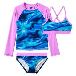 Girls Lands' End Rash Guard Top, Bikini Top & Bikini Bottoms Set 19 Girls Lands' End Rash Guard Top, Bikini Top & Bikini Bottoms Set -Bonnie Jean Sales 4587345 Blue Multi Swirl