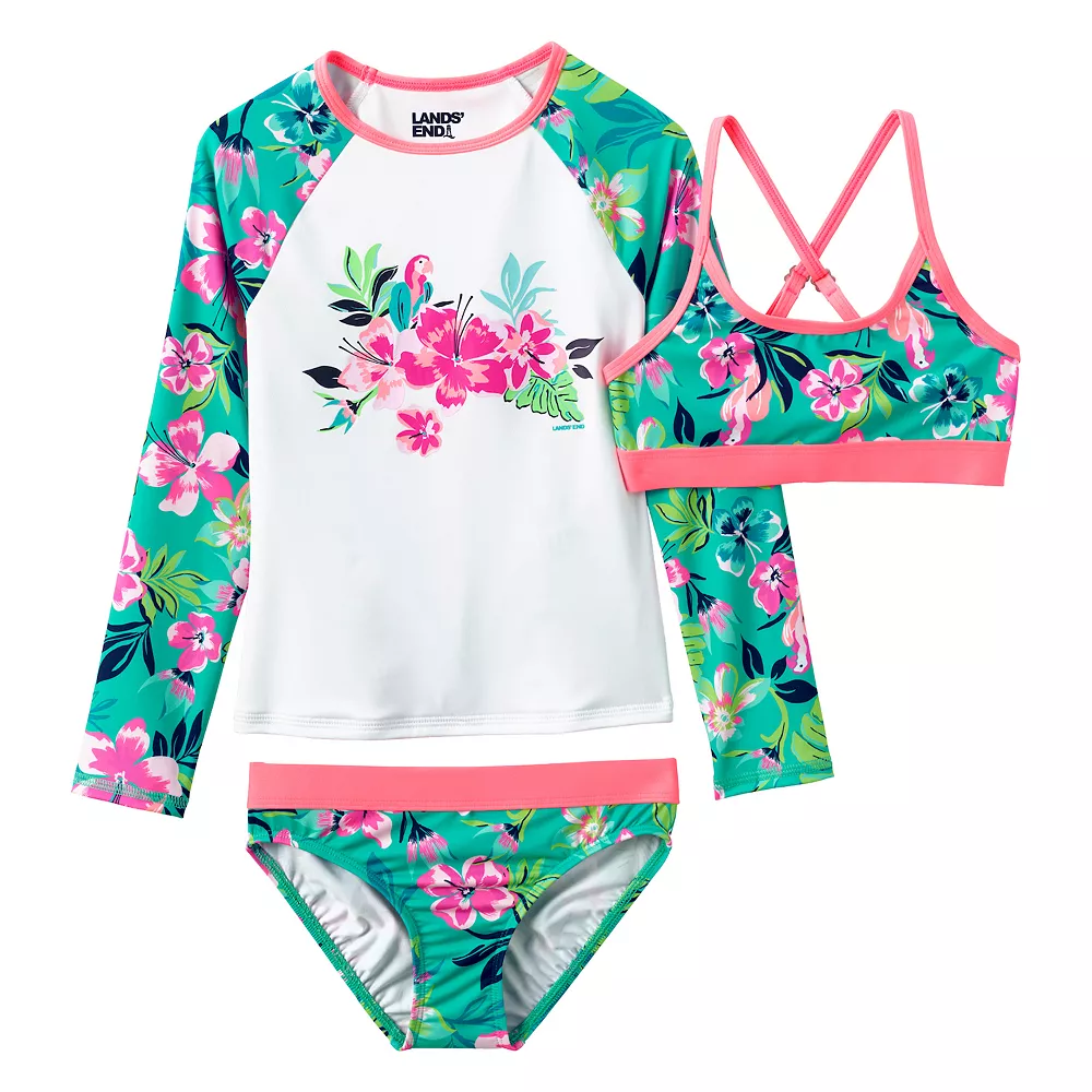 Girls Lands' End Rash Guard Top, Bikini Top & Bikini Bottoms Set 6 Girls Lands' End Rash Guard Top, Bikini Top & Bikini Bottoms Set - Image 4