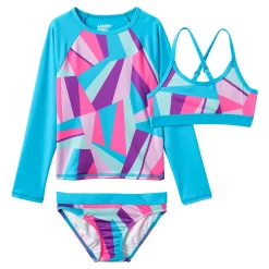 Girls Lands' End Rash Guard Top, Bikini Top & Bikini Bottoms Set 21 Girls Lands' End Rash Guard Top, Bikini Top & Bikini Bottoms Set -Bonnie Jean Sales 4587345 Knockout Pink Geo