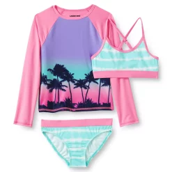 Girls Lands' End Rash Guard Top, Bikini Top & Bikini Bottoms Set 22 Girls Lands' End Rash Guard Top, Bikini Top & Bikini Bottoms Set -Bonnie Jean Sales 4587345 Pastel Palm Trees