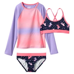 Girls Lands' End Rash Guard Top, Bikini Top & Bikini Bottoms Set 16 Girls Lands' End Rash Guard Top, Bikini Top & Bikini Bottoms Set -Bonnie Jean Sales 4587345 Pink Tie Dye Stripe
