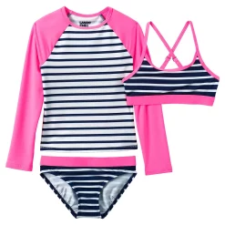 Girls Lands' End Rash Guard Top, Bikini Top & Bikini Bottoms Set