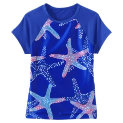Girls 7-16 Lands' End Short Sleeve Rash Guard -Bonnie Jean Sales 4587346 Blue Starfish