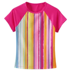 Girls 7-16 Lands' End Short Sleeve Rash Guard -Bonnie Jean Sales 4587346 Painted Stripe