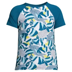 Girls 7-16 Lands' End Short Sleeve Rash Guard -Bonnie Jean Sales 4587346 Teal Angel Fish
