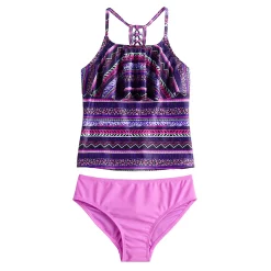 Girls 7-16 SO® Ladder Back Striped Tankini Swimsuit