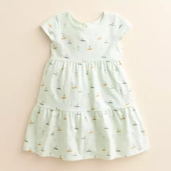 Baby & Toddler Girl Little Co. by Lauren Conrad Organic Short-Sleeve Tiered Dress -Bonnie Jean Sales 5260989 Mint Surf Print