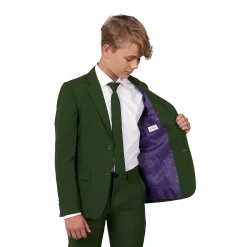 Boys 10-16 OppoSuits Glorious Green Solid Jacket, Pants & Tie Suit Set -Bonnie Jean Sales 5265632 ALT2