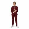 Boys 10-16 OppoSuits Blazing Burgundy Solid Jacket, Pants & Tie Suit Set -Bonnie Jean Sales 5265633