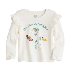 Toddler Girl Jumping Beans® Ruffle Shoulder Long Sleeve Tee -Bonnie Jean Sales 5582722 Butterfly Ivory
