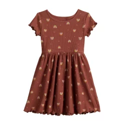 Toddler Girl Jumping Beans® Short Sleeve Ribbed Skater Dress -Bonnie Jean Sales 5587476 Rust Rainbows