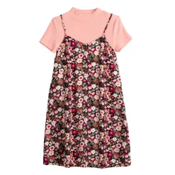 Girls 6-20 SO® Slip Dress & Tee Set in Regluar & Plus Size -Bonnie Jean Sales 5593564 Burgundy Floral