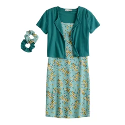 Girls 7-16 Knit Works Cardigan & Dress Set with Scrunchies in Regular & Plus Size -Bonnie Jean Sales 5596914 Teal