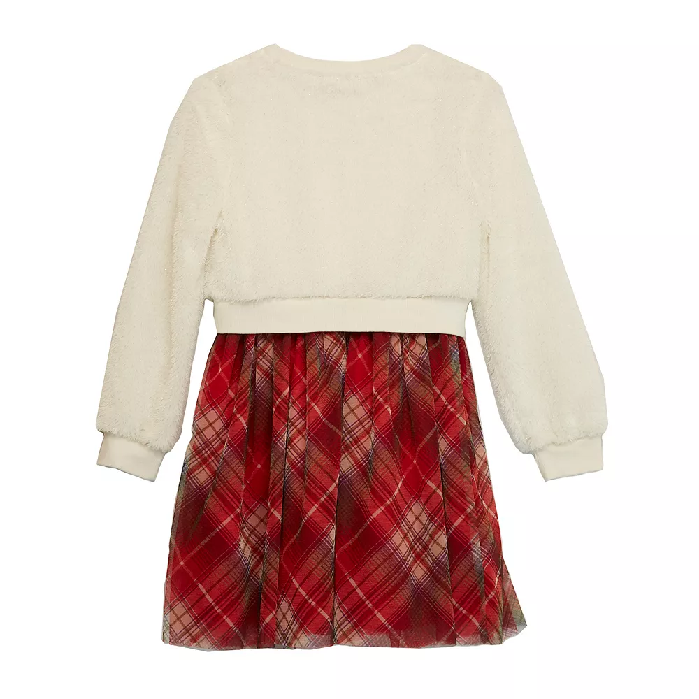 Girls 7-16 Knit Works Babydoll Dress with Faux Fur Popover Top and Necklace 4 Girls 7-16 Knit Works Babydoll Dress with Faux Fur Popover Top and Necklace - Image 2