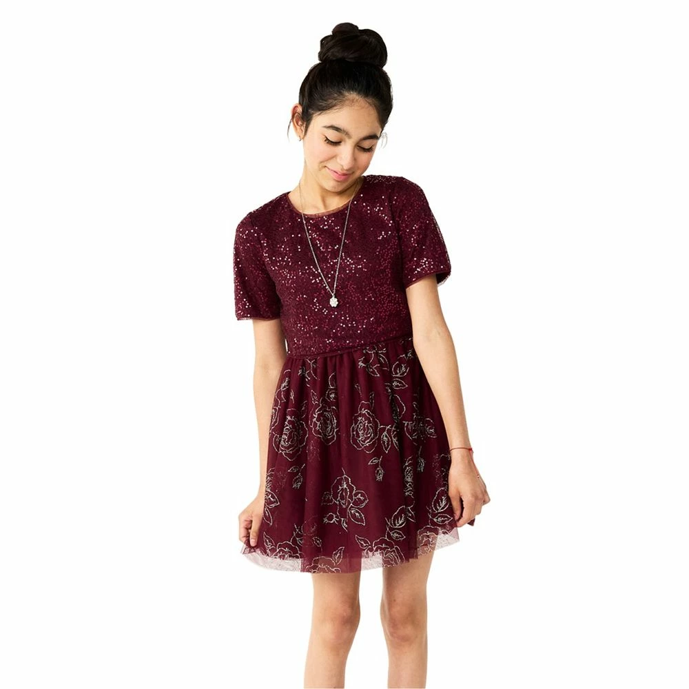 Girls 7-16 Knit Works Babydoll Dress with Short Sleeve Popover Top and Necklace 3 Girls 7-16 Knit Works Babydoll Dress with Short Sleeve Popover Top and Necklace