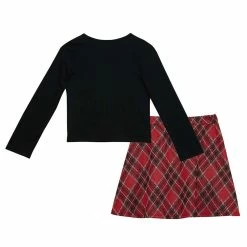 Girls 7-16 Knit Works Button Top and Plaid Scooter Skirt Set -Bonnie Jean Sales 5739703 ALT2