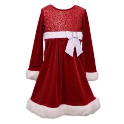 Girls 7-20 Bonnie Jean Sparkle & Velvet Faux Fur Trim Holiday Dress in Regular & Plus