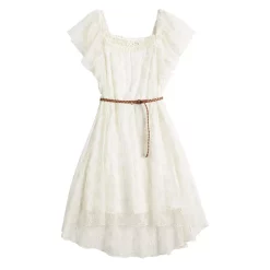 Girls 7-16 & Plus Size Knit Works Lace Ruffled Dress with Belt