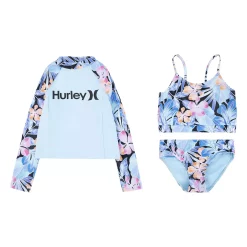 Girls 7-16 Hurley Rashguard, Top & Bottoms Swimsuit Set